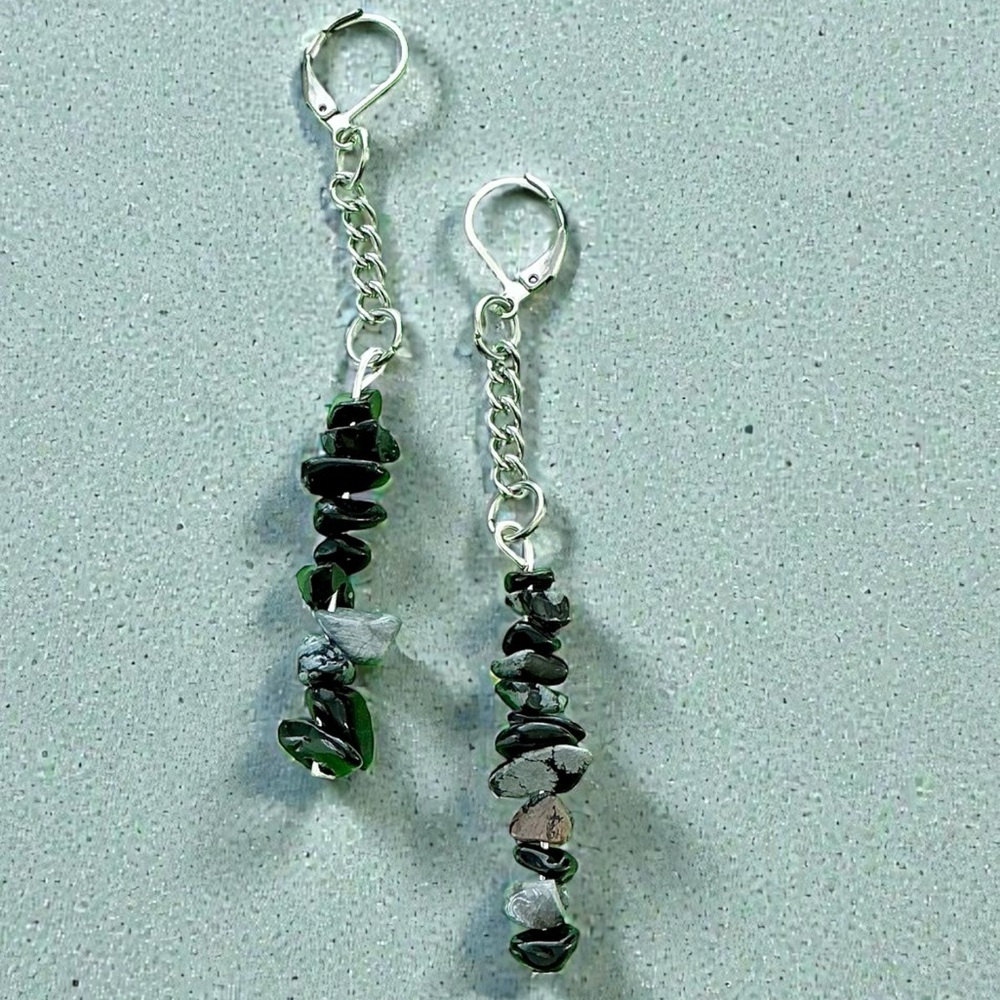 🆕 Snowflake Obsidian Gemstones Dangle Earrings-Stainless Steel